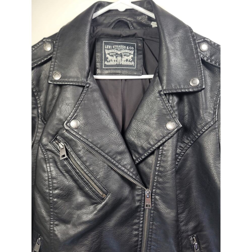 Levi's Women's Faux Leather Moto Jacket Black Full Zip NWT Size L - Picture 6 of 8